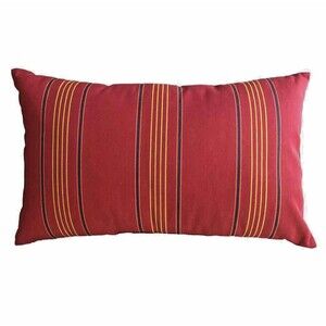 Pottery Barn Outdoor Canvas Lumbar Pillow Red Blue Yellow Awning Stripe 16x26
